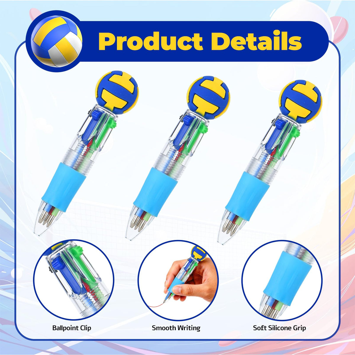 Zhirlyn Volleyball Party Favors Volleyball Pens Mini Multicolor Pen in One Cute Fun 4-in-1 Pens