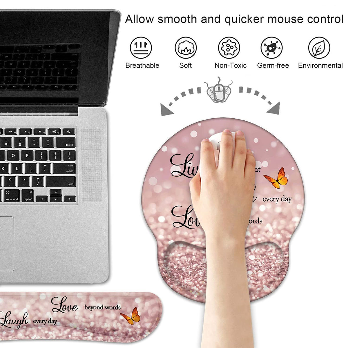 Keyboard Wrist Rest and Mouse Pad Wrist Support Set with Coasters, Non-Slip PU Base Ergonomic