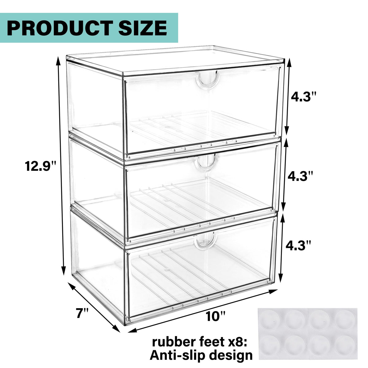 Prsildan Acrylic Makeup Organizer, 3 Pack Stackable Clear Storage Drawers for Baby Bottles Desk