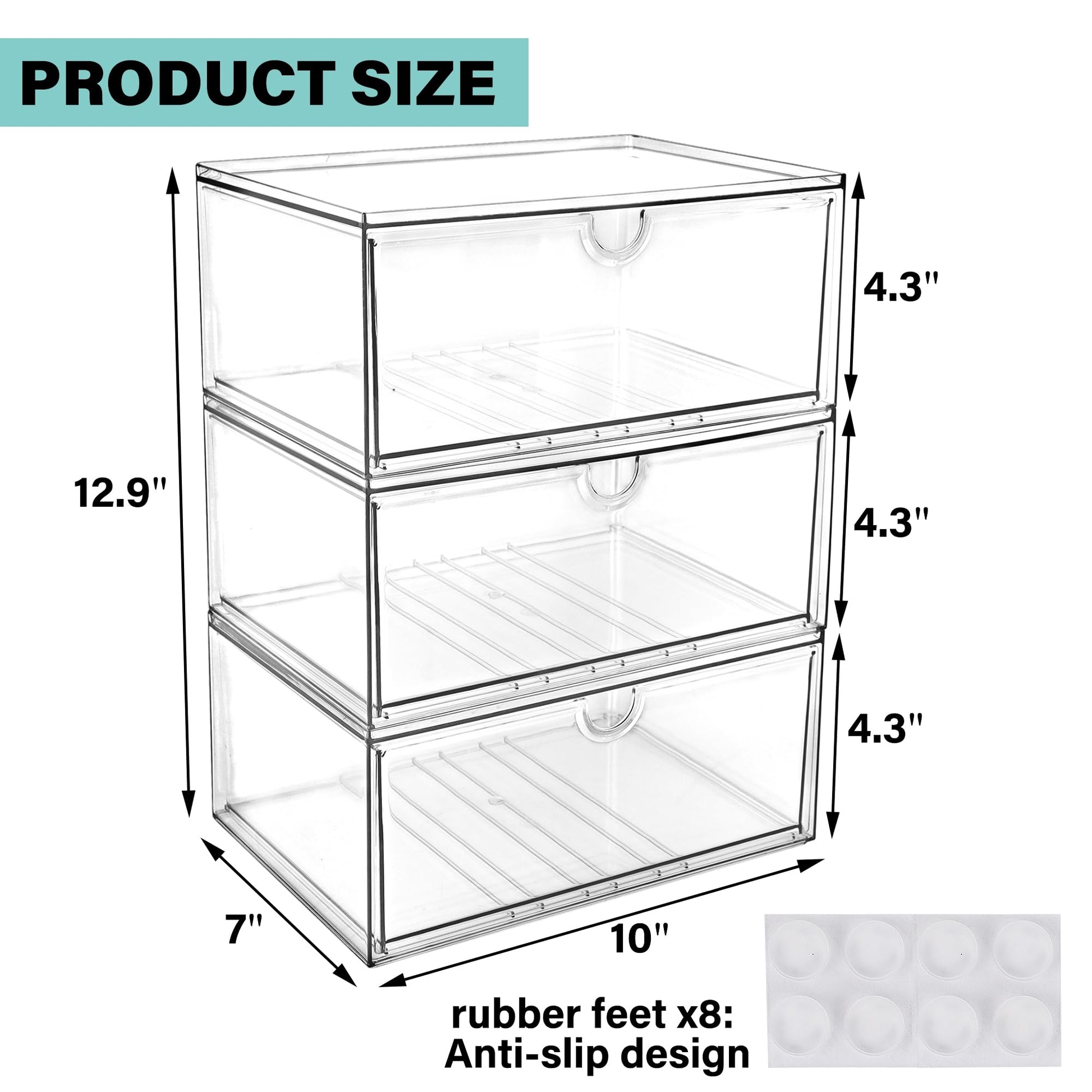 Prsildan Acrylic Makeup Organizer, 3 Pack Stackable Clear Storage Drawers for Baby Bottles Desk