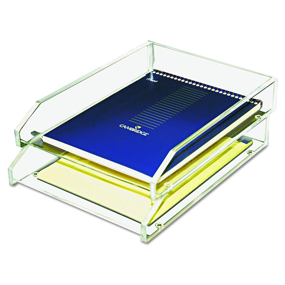Kantek Clear Acrylic Double Large Letter Tray, 2 Tier Stackable Desk Organizer, Front Loading