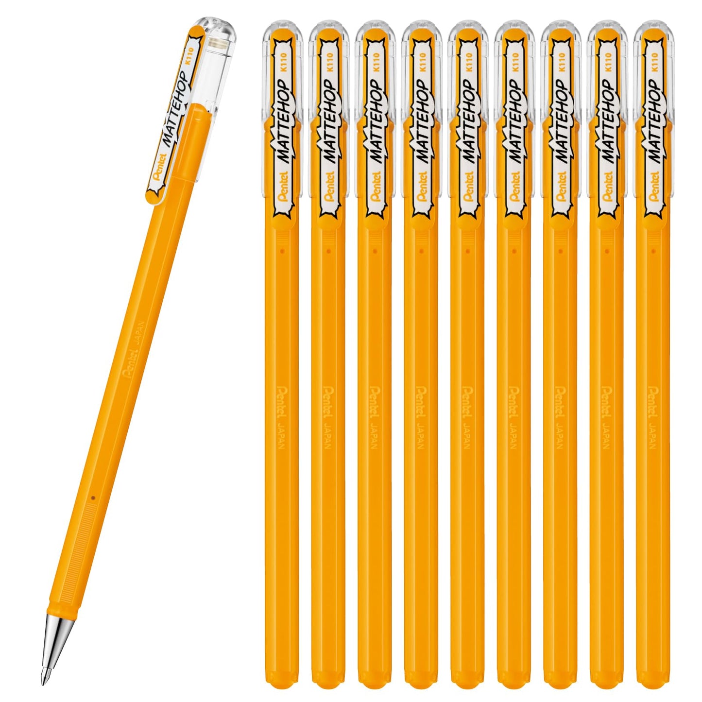 Pentel Color Ballpoint Pen, Matte Hop, Yellow Orange, 10 Count K110-VF2