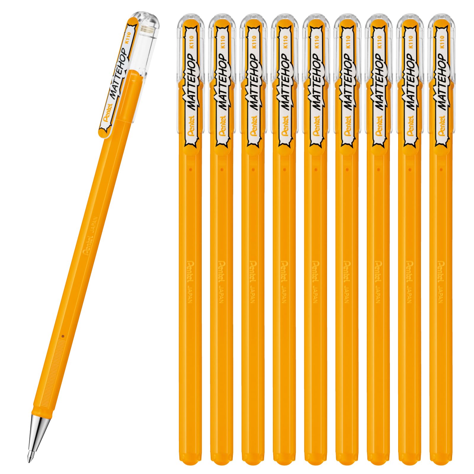 Pentel Color Ballpoint Pen, Matte Hop, Yellow Orange, 10 Count K110-VF2