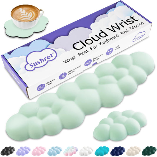 Sushret Cloud Wrist Rest Keyboard, Cloud Keyboard Wrist Pad Set with PU Leather Memory Foam, Cute