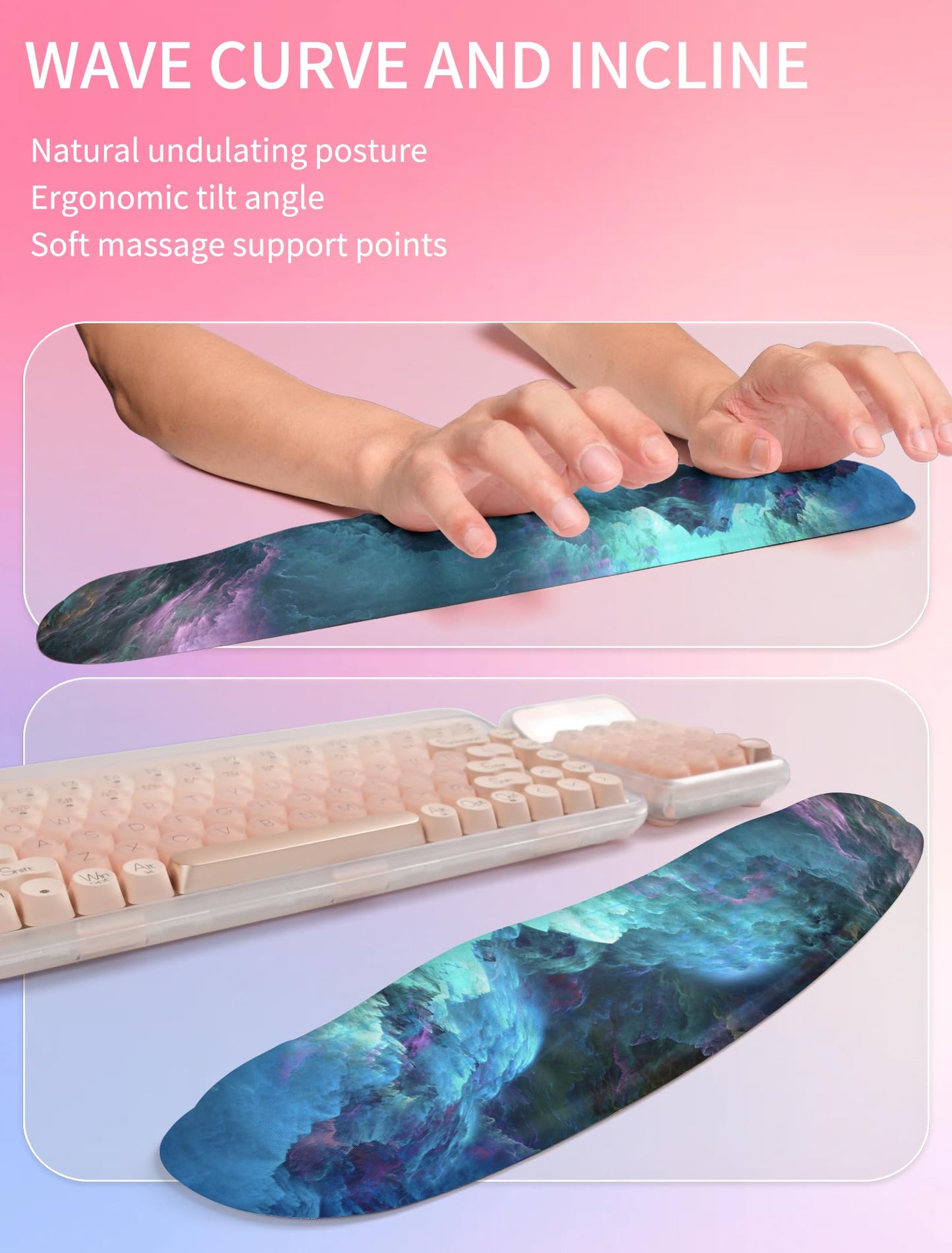 Hokafenle 2in1 Combination, Wave Keyboard Wrist Rest and Ergonomic Curvature Mouse Pad Wrist