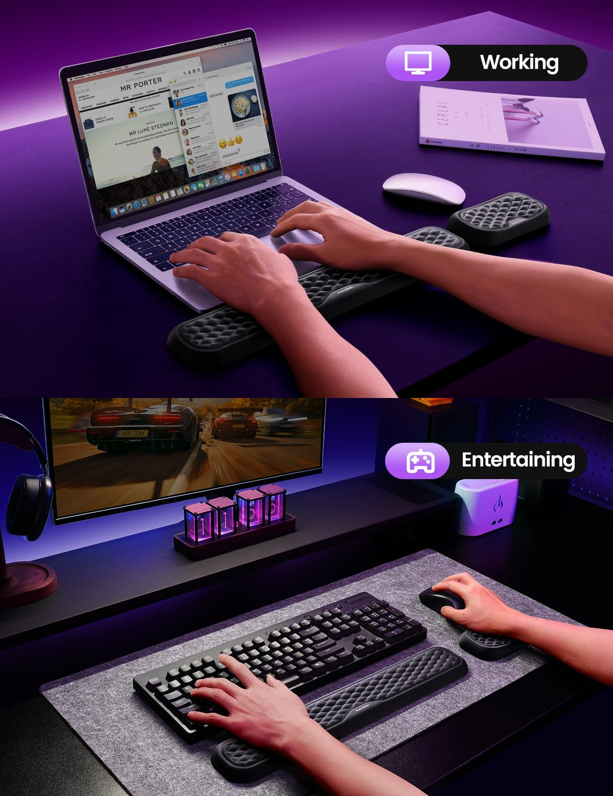 Vaydeer Wrist Rest for Keyboard and Mouse, Computer Ergonomic Wrist Support Pad, Soft Memory Foam