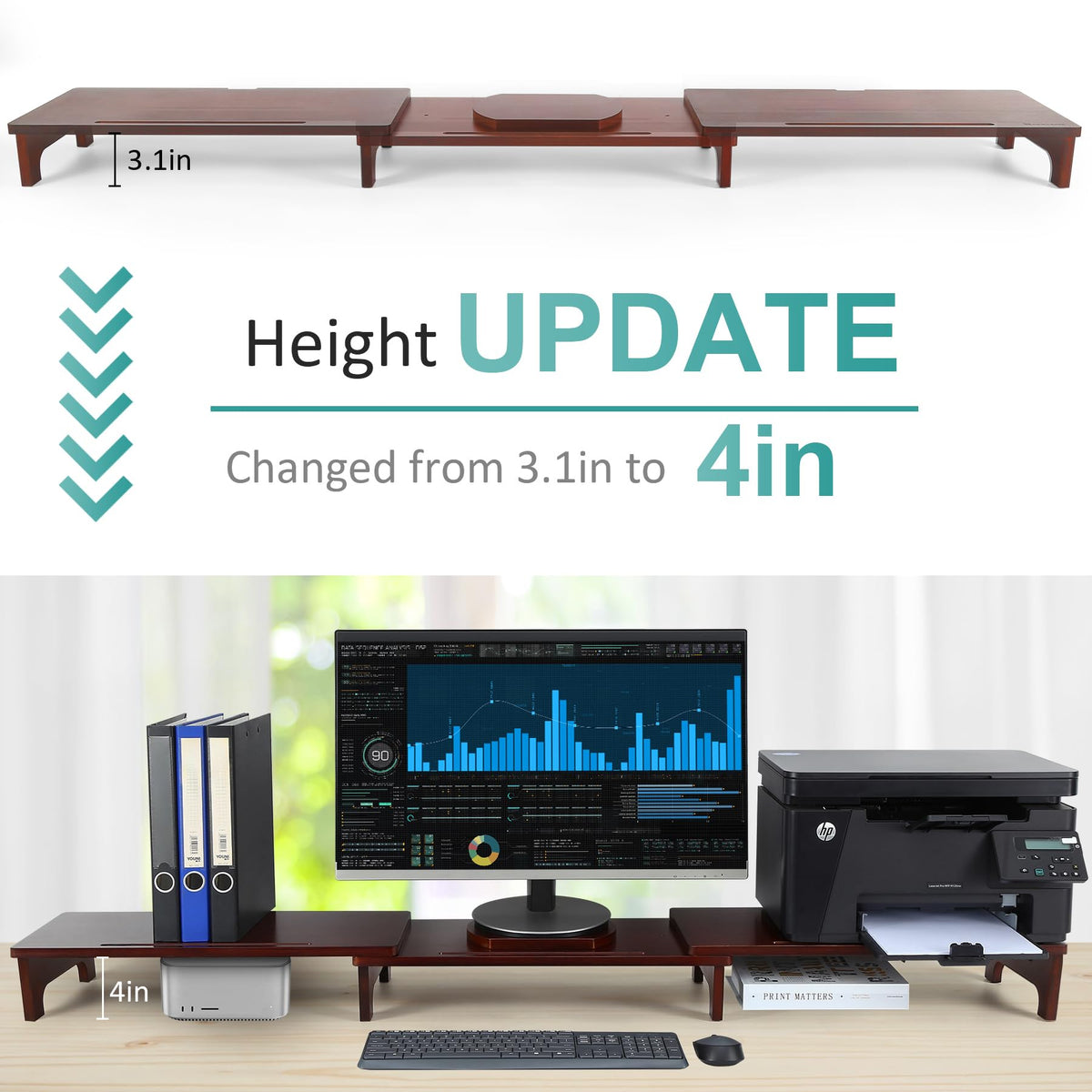 Nnewvante Bamboo Monitor Riser, 60 inch Upgrade Height Large TV Riser
