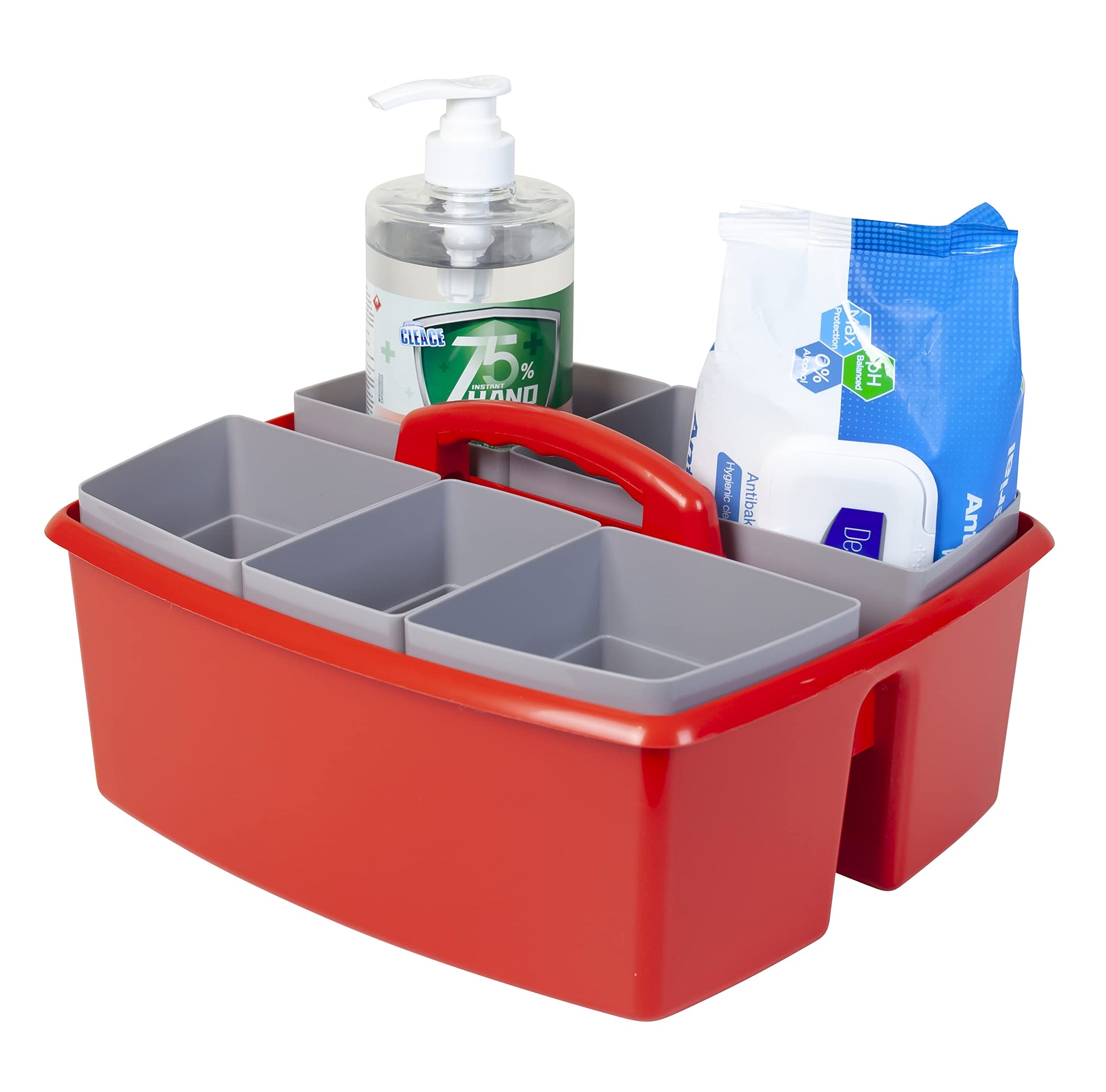 Storex Large Classroom Caddy with Cups, 13 x 11 x 6.575 Inches, Red, Case of 2 (00981U02C)