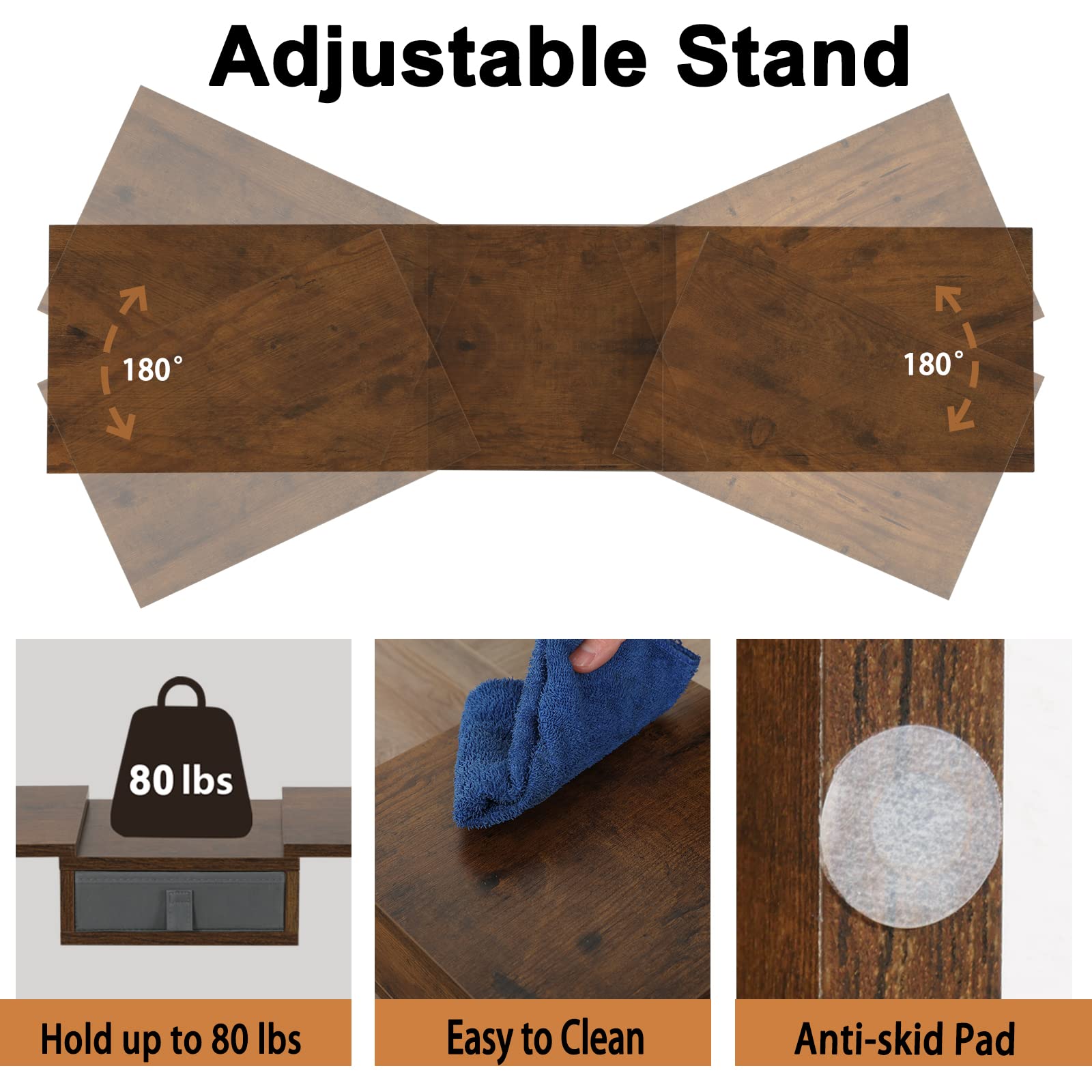 TEAMIX 3 Shelf Monitor Stand Riser With Drawer - Length and Angle Adjustable Dual Riser With
