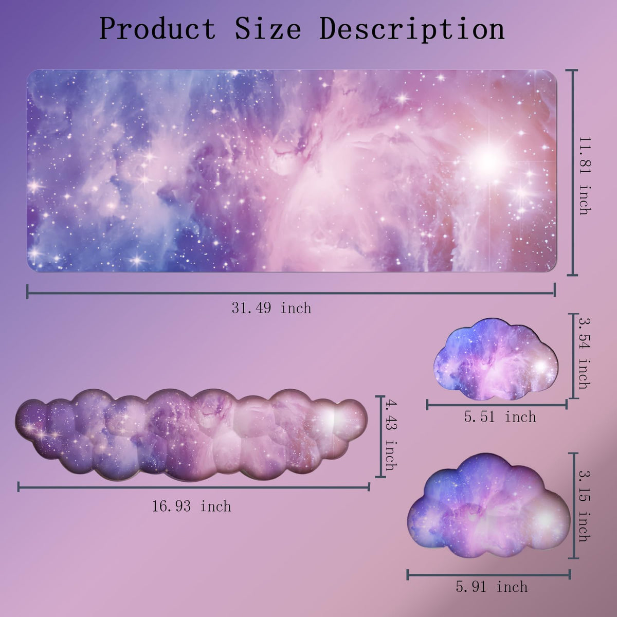 Cloud Wrist Rest Keyboard Purple Cloud Mouse Pad Set 4PCS Galaxy Large Desk Mat Ergonomic Space