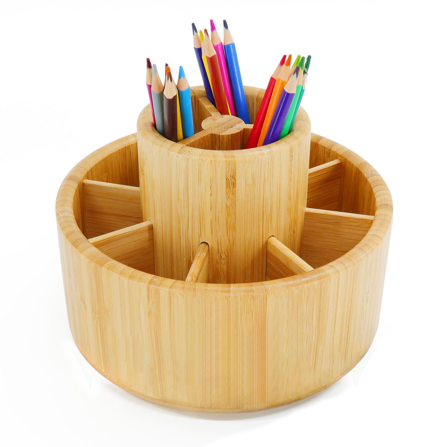 Utoplike Bamboo Rotating Art Supply Desk Organizer, Pencil Holder Desktop