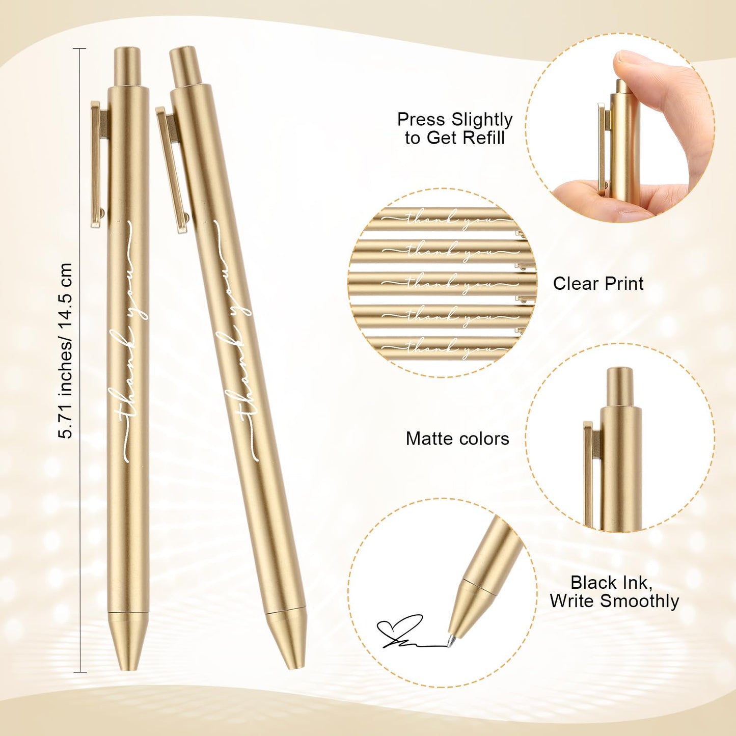 Dispowreath 50 Pcs Thank You Pen Bulk Cute Server Ballpoint, Gold