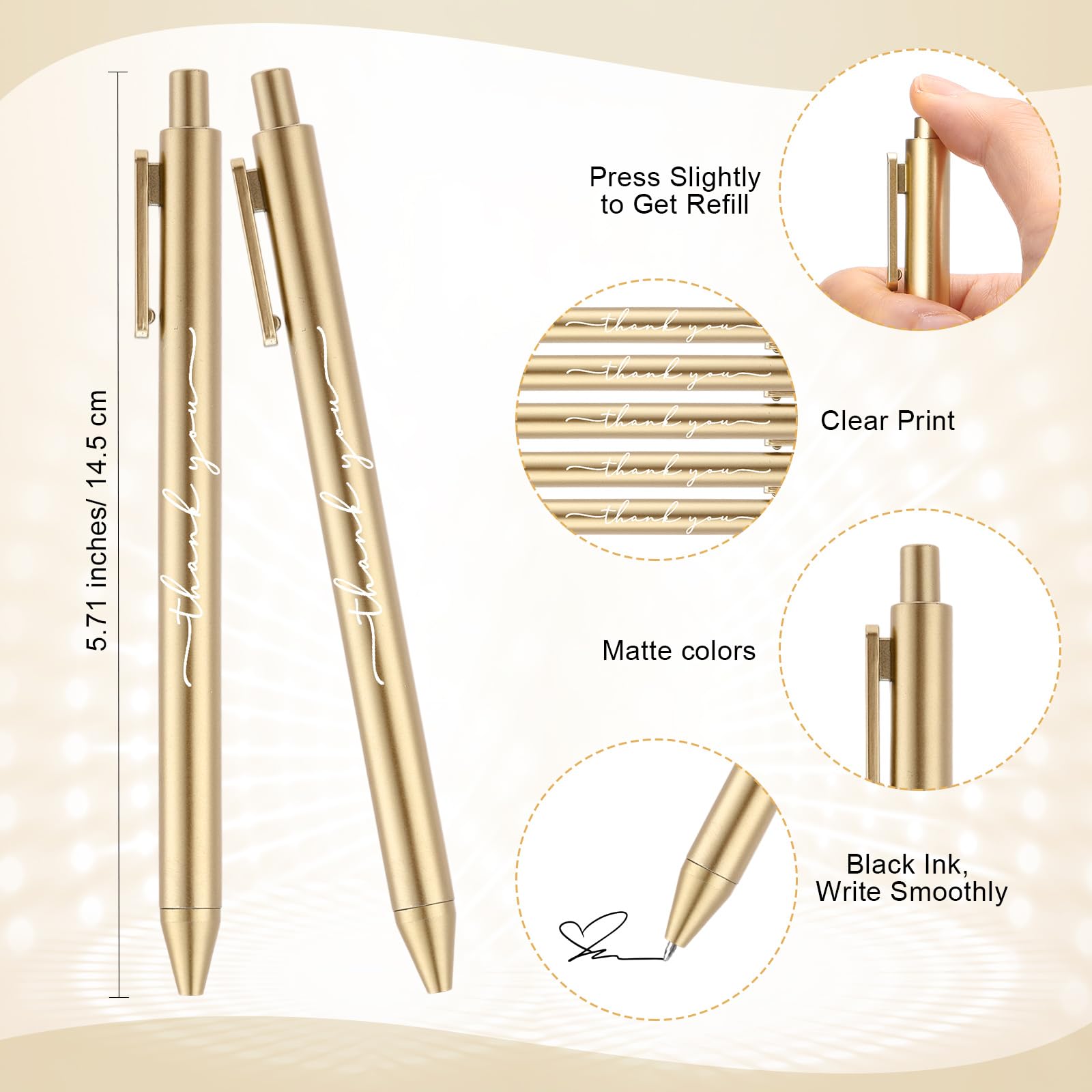 Dispowreath 50 Pcs Thank You Pen Bulk Cute Server Ballpoint, Gold