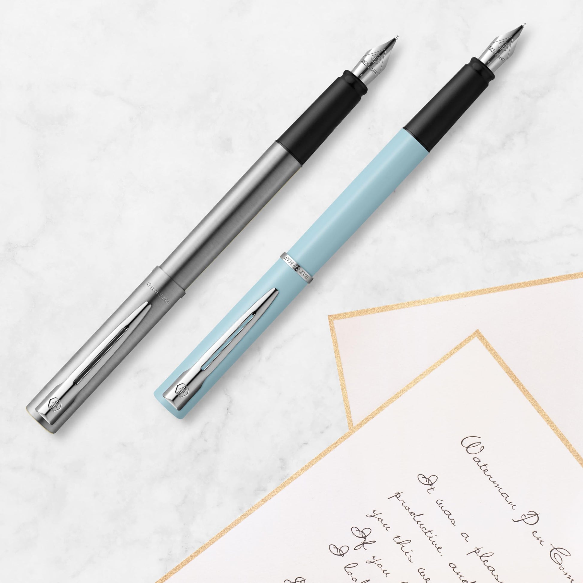 Waterman Allure Fountain Pen | Stainless Steel | Fine Nib | Blue Ink