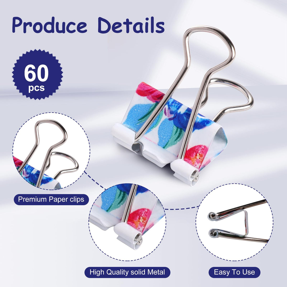 Ufmarine 60 Pcs Small Binder Clips3/4 Inch, Flower Cute Binder Clips for Office, Standard Size