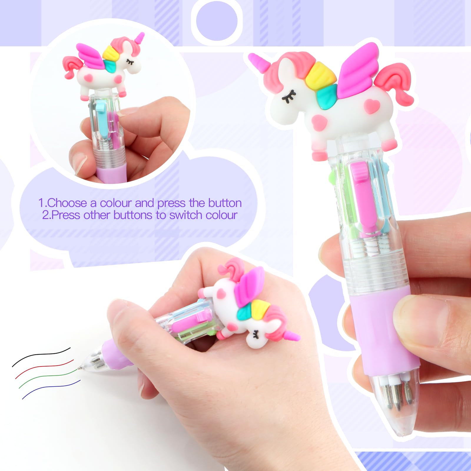 Scettar 32Pcs Multicolor Pen in One 4-in-1, Cute Ballpoint Pens Bulk for School Office, Classroom