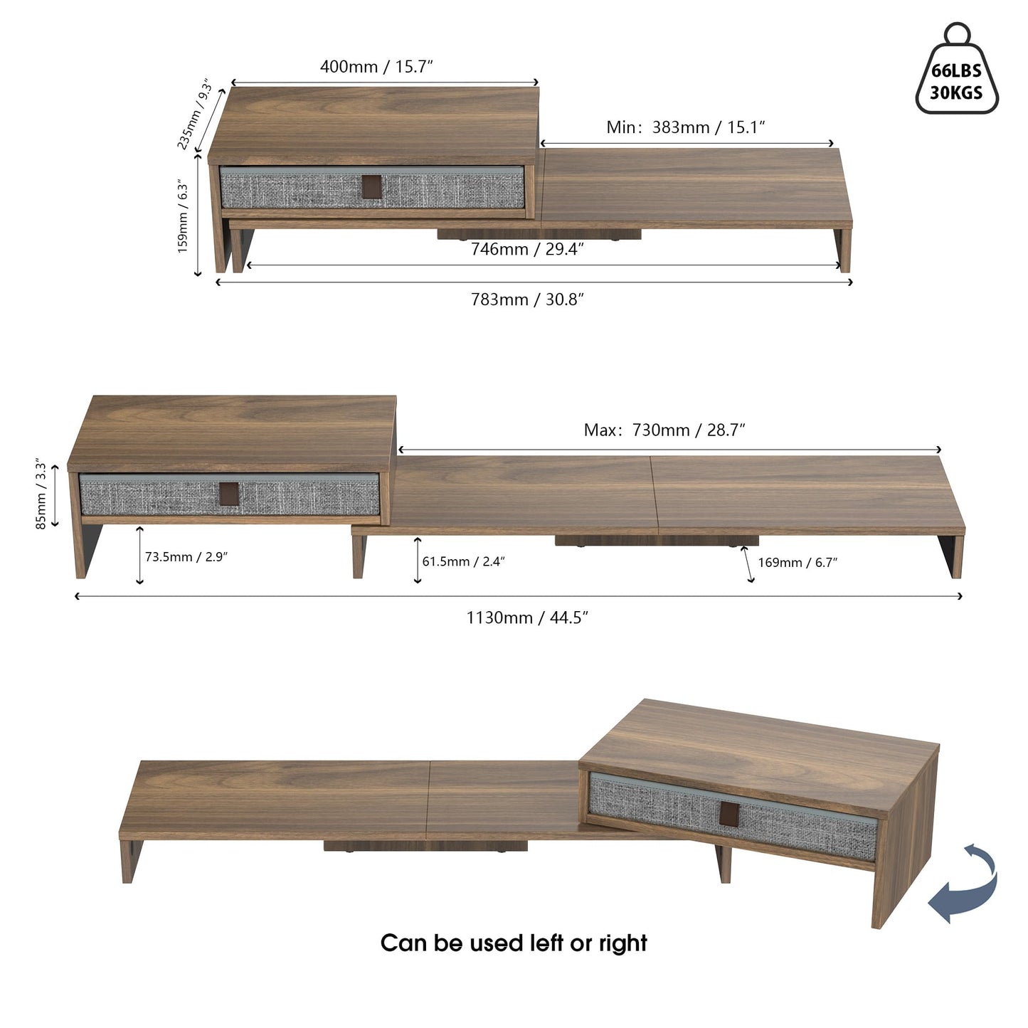 Fenge Triple Monitor Stand with Storage Drawer, Adjustable Length and Angle