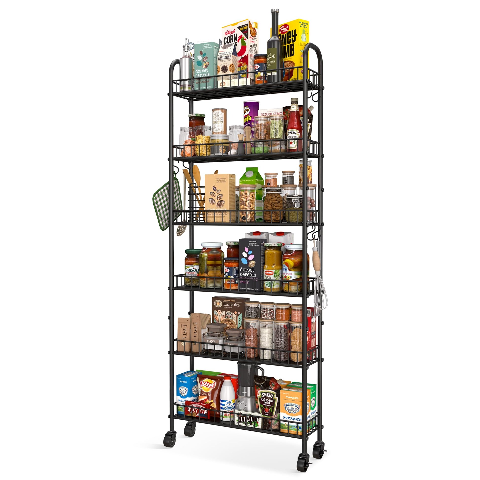 Qiaoxuan Slim Rolling Storage Cart with Wheels, Metal 6 Tier Spice Rack Mobile Shelving Unit