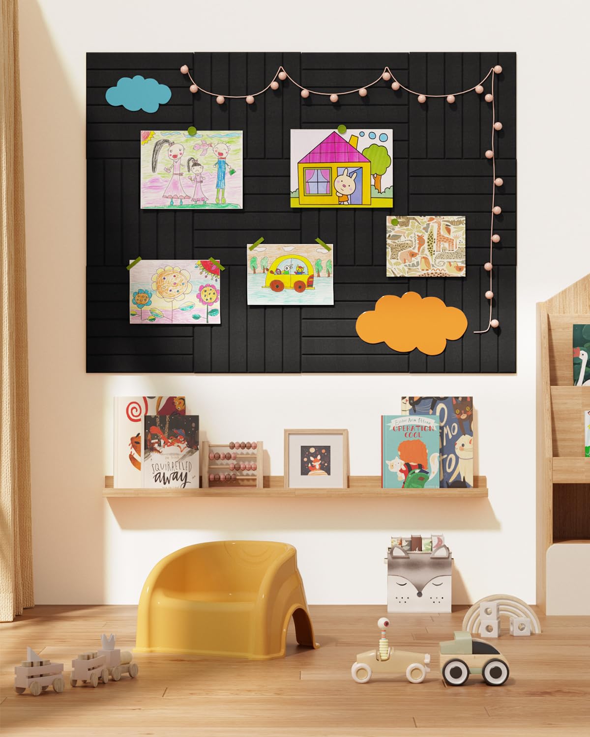 Woovio Large Cork Board, 48"X36" Bulletin Board Pin Boards for Wall Black