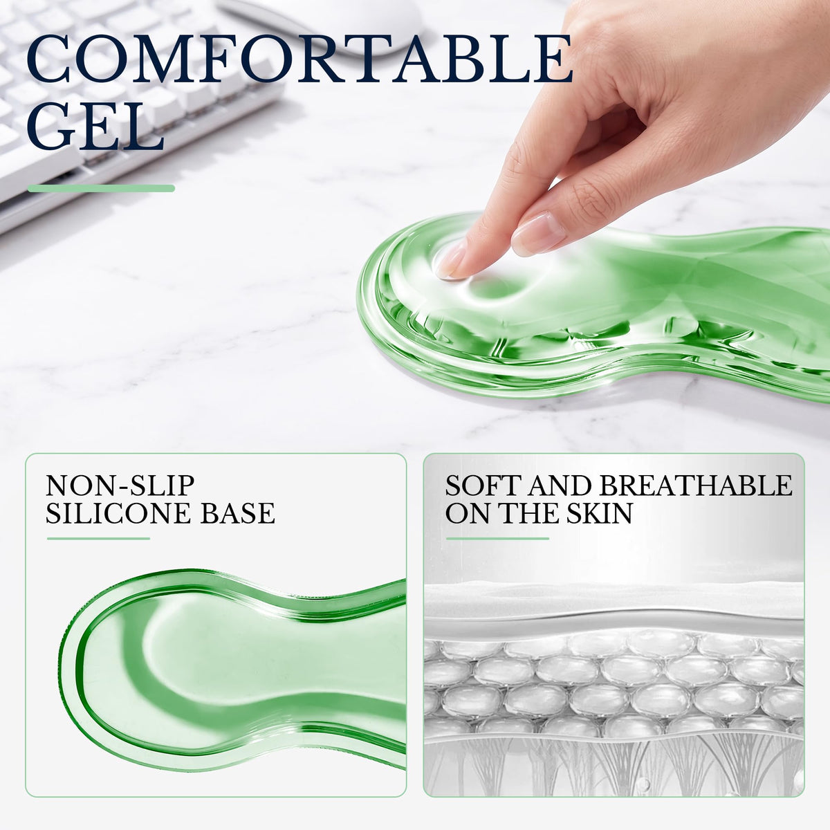 Keyboard Wrist Rest & Ergonomic Mouse Pad with Wrist Rest Set, Cute Transparent Gel Wrist Rest for