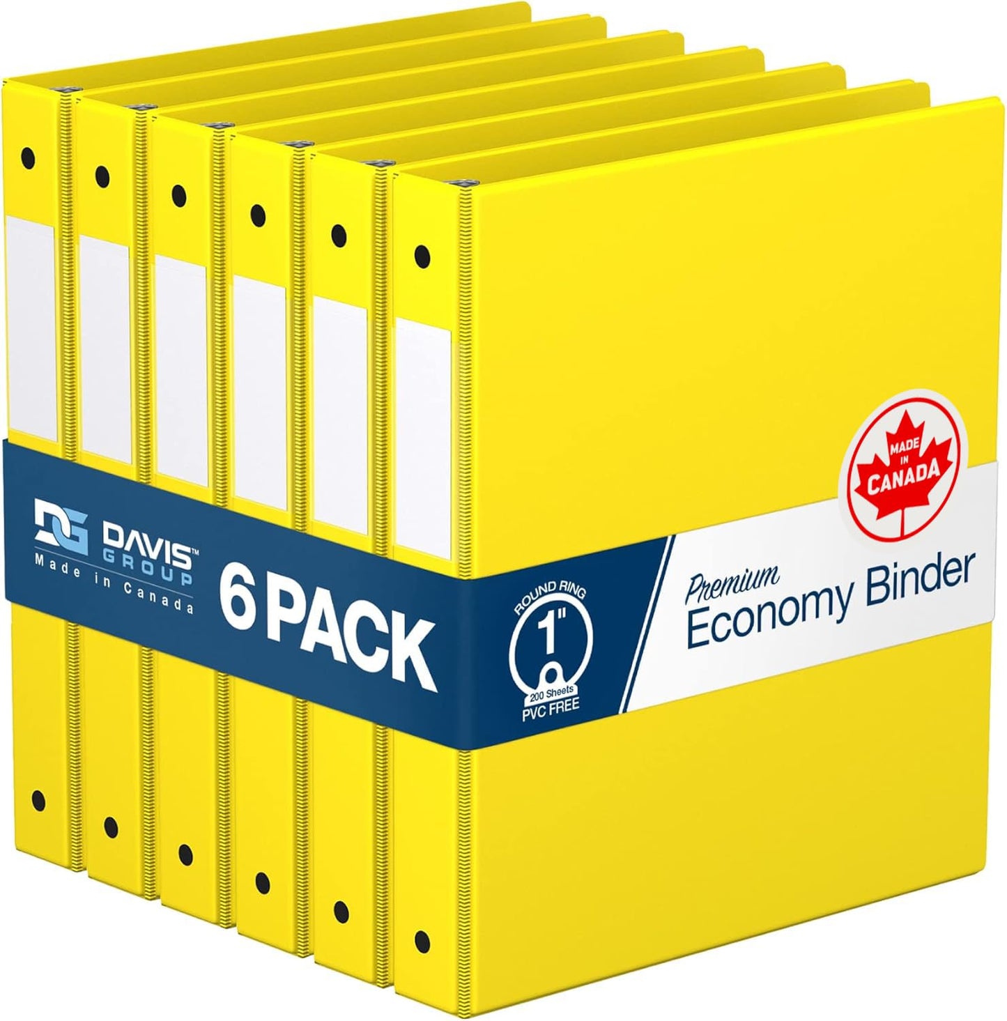 Premium Economy 3-Ring Binder, Spine Label, 1" Round Rings, Yellow, 6 Pack