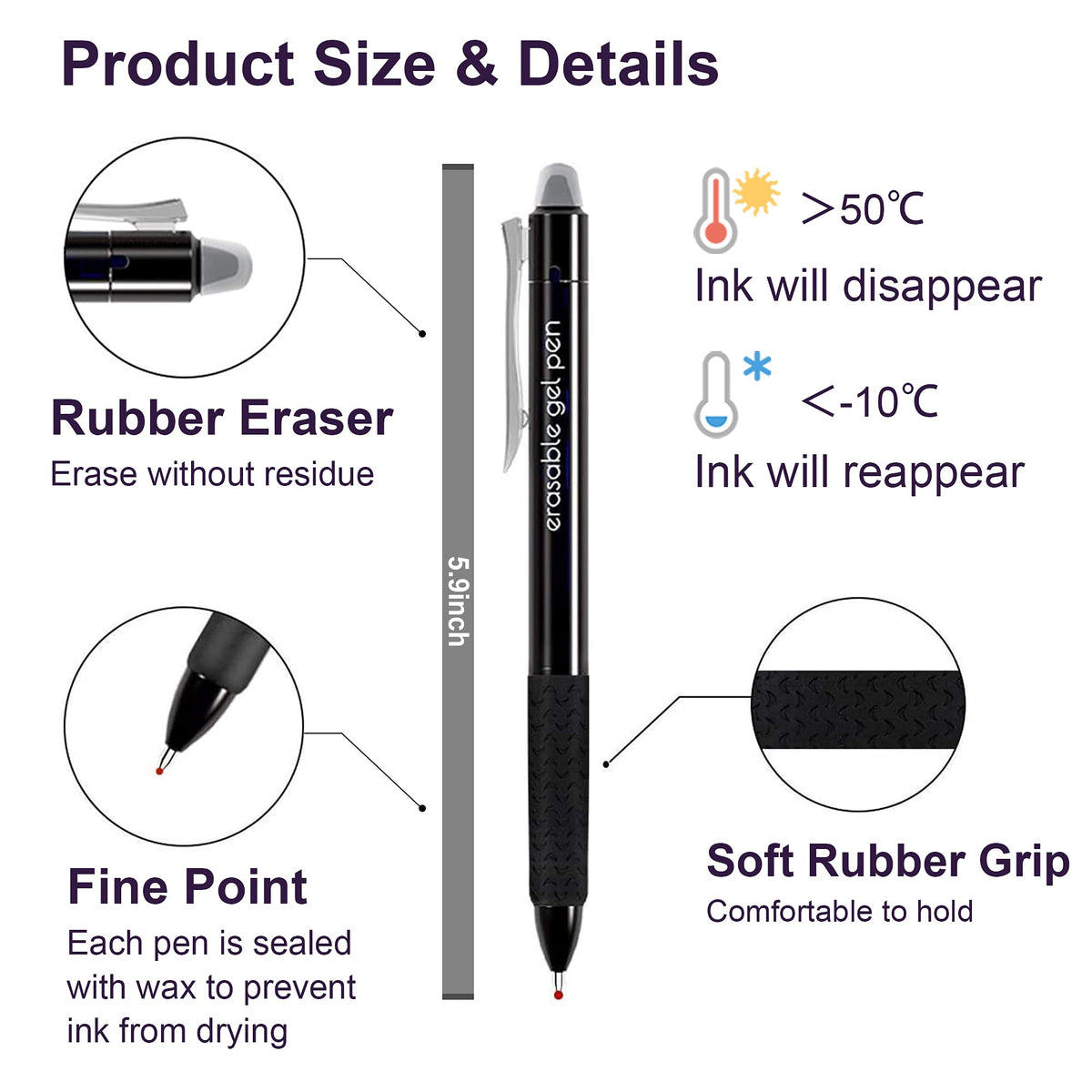Lineon Erasable Gel Pens, 15 Pack Retractable Erasable Pens Clicker, Fine Point, Make Mistakes