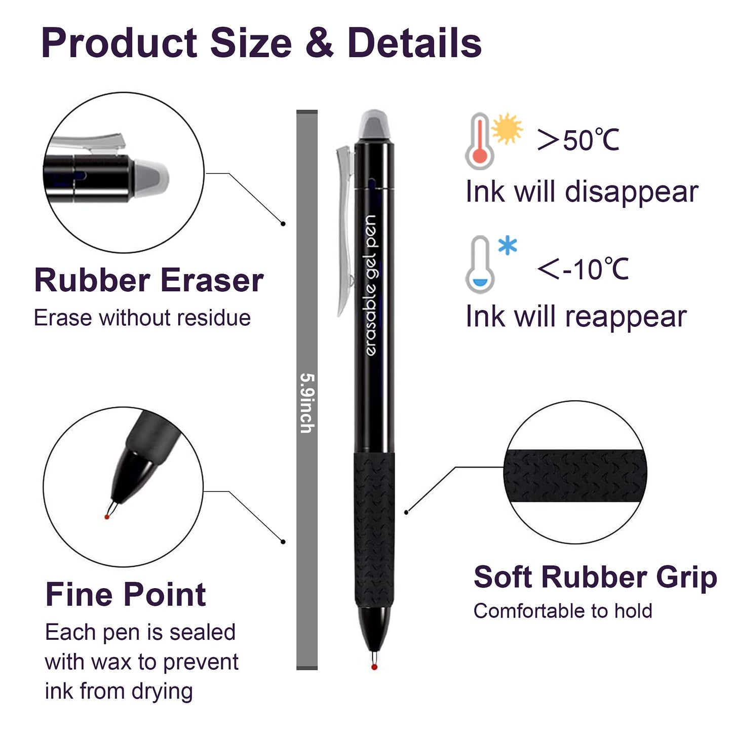Lineon Erasable Gel Pens, 15 Pack Black Retractable Erasable Pens Clicker, Fine Point, Make