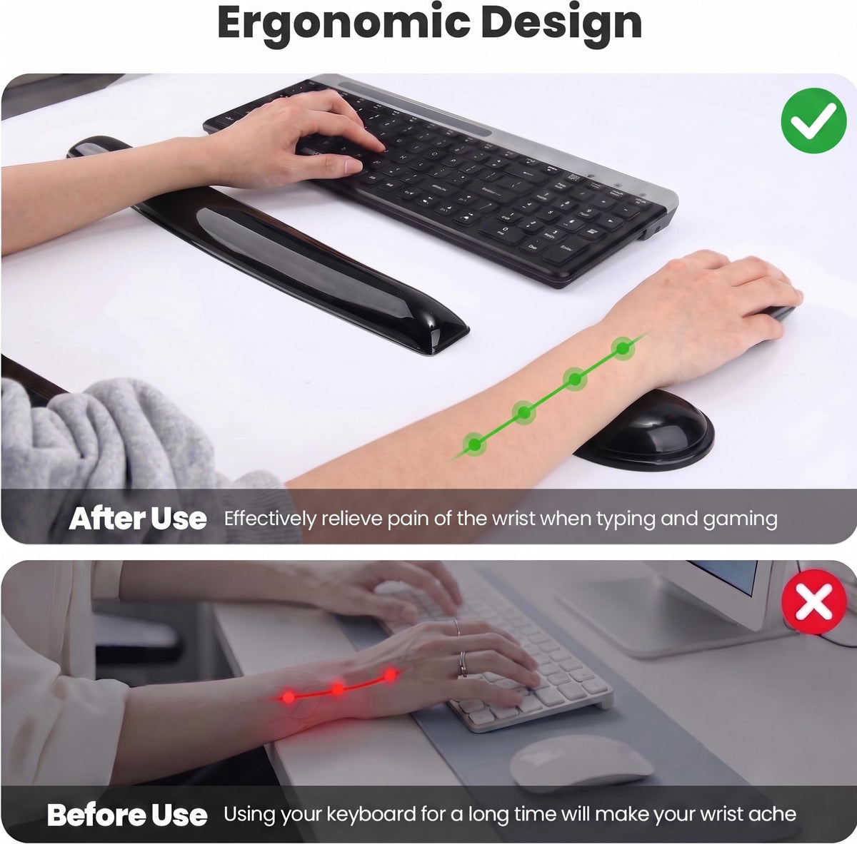 Gel Keyboard & Mouse Wrist Rest Set - Keyboard Wrist Rest Pad & Mouse Support for Office Gaming Pad
