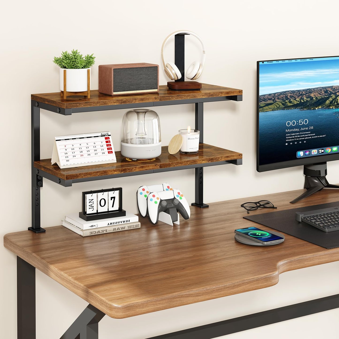 IBUYKE Clamp on Desk Shelf, 22.8” Large Desk Extender Shelves UTMZ010H