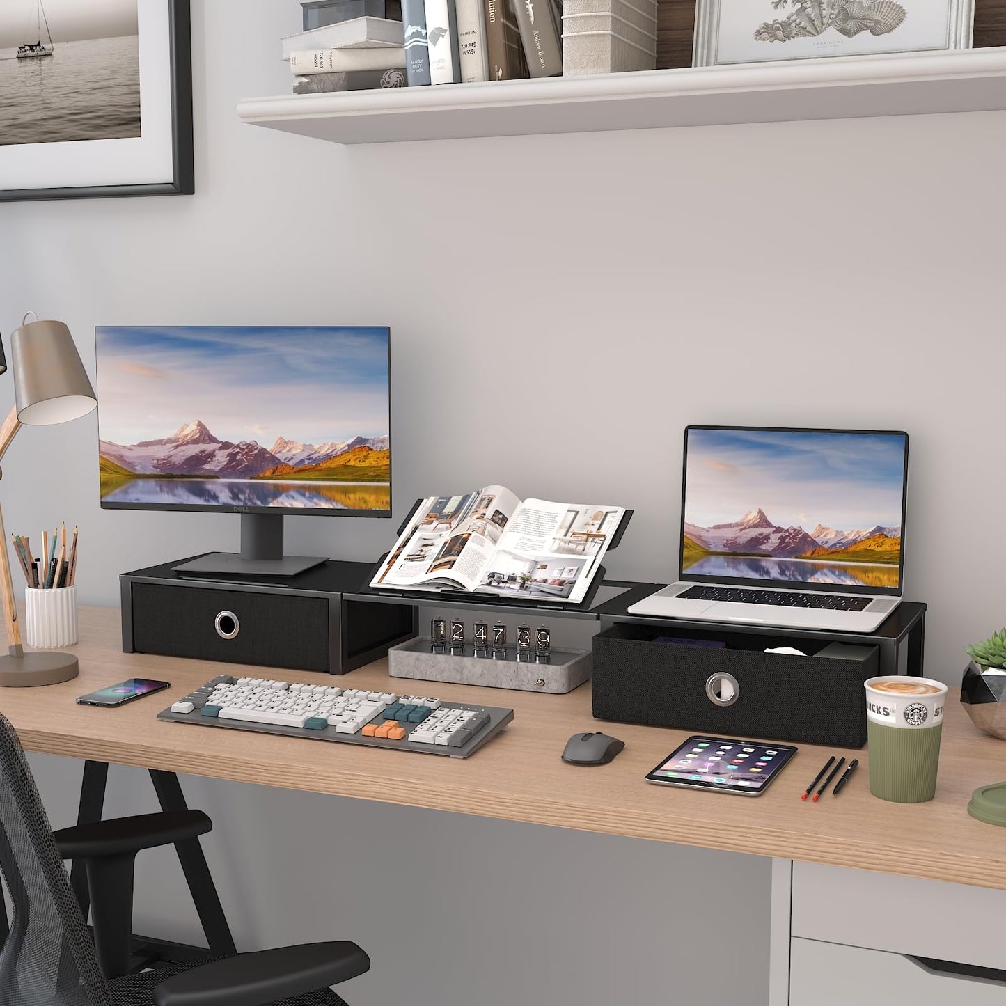 WESTREE Monitor Stand Riser with Adjustable Laptop Stand Riser, Steel Frame Dual Monitor Stand with