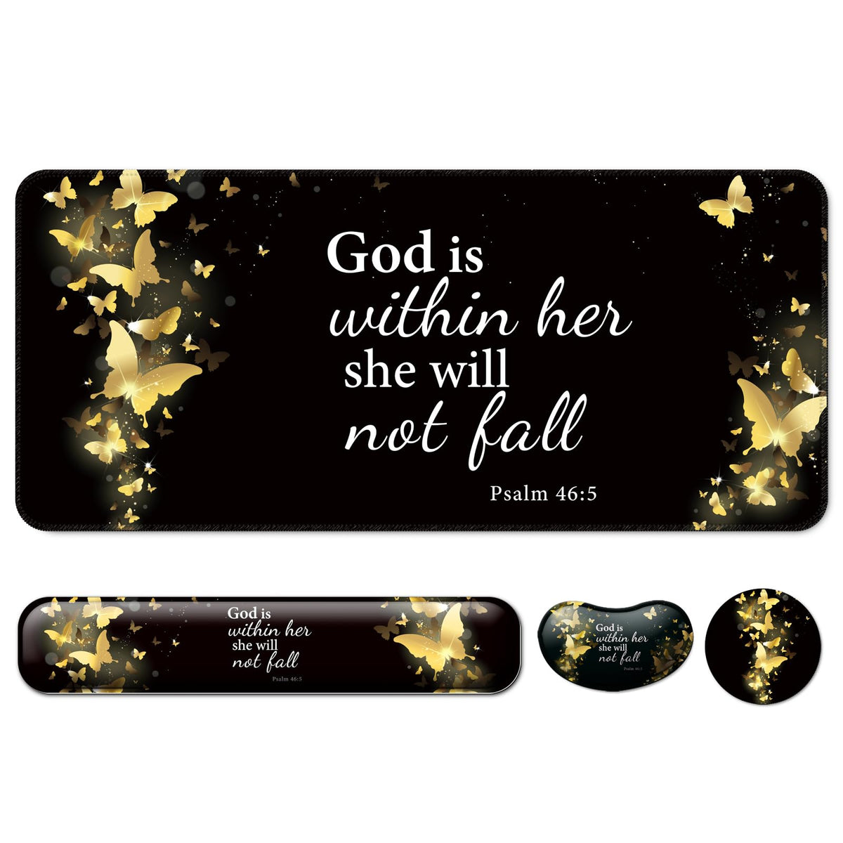 4 in 1 Mouse Pad and Keyboard Wrist Rest,Large Desk Mat,Coaster Set-Gold