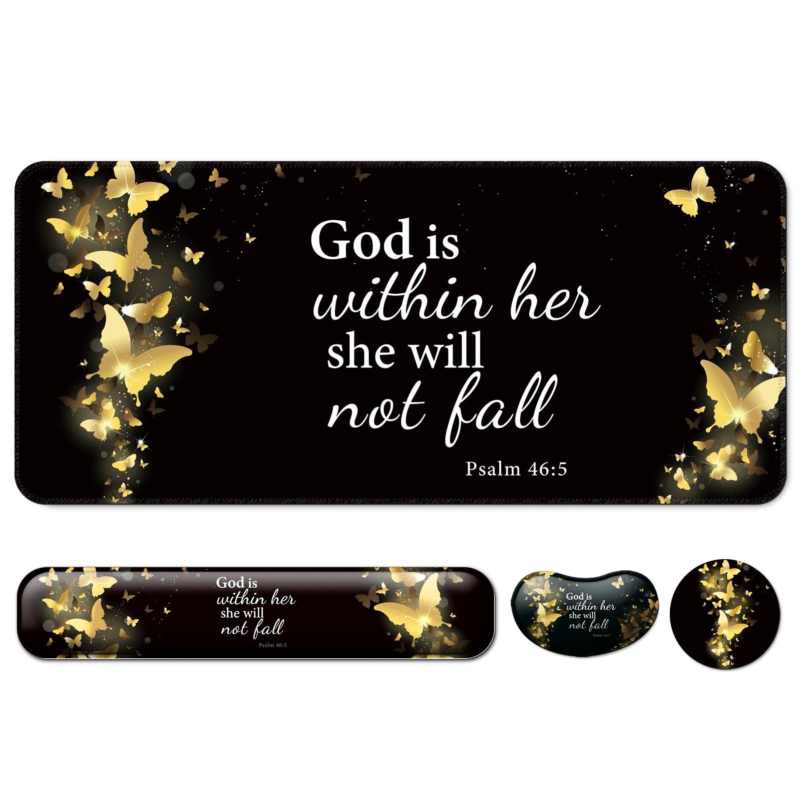 4 in 1 Mouse Pad and Keyboard Wrist Rest,Large Desk Mat,Coaster Set-Gold