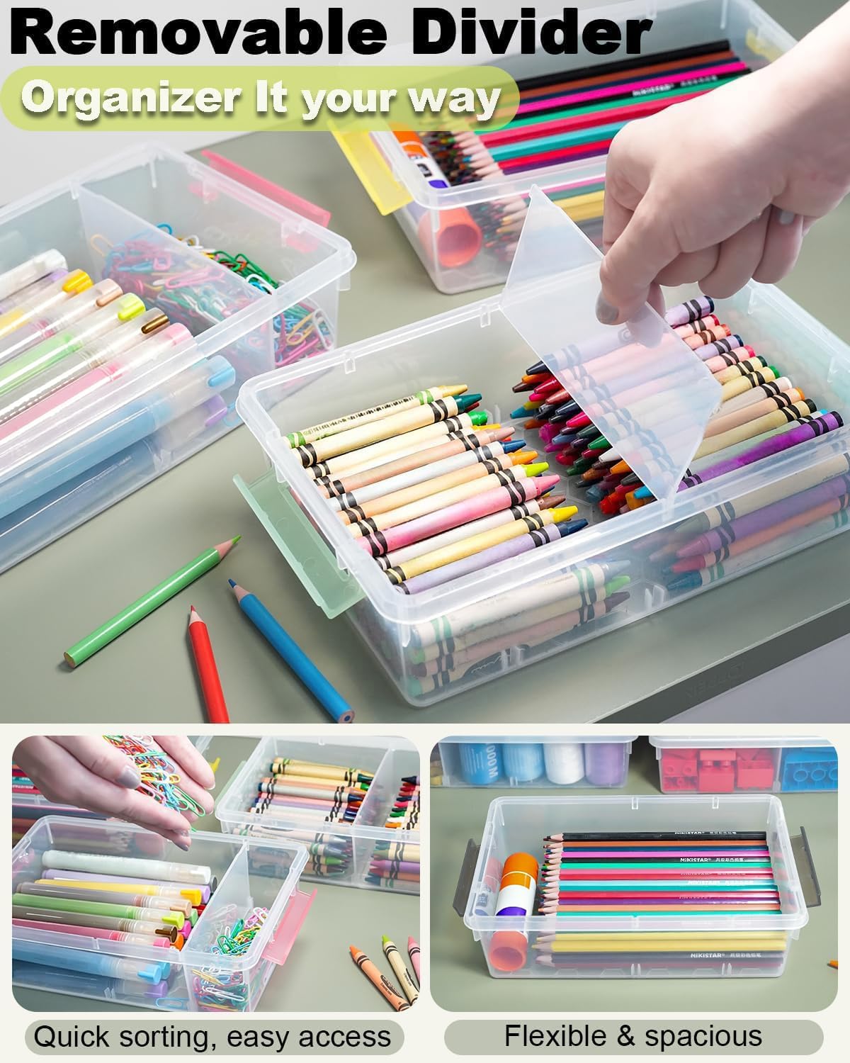 GEOPHIA 6 Pack Extra Large Pencil Box with Removable Divider, Thickened Pencil Case Bulk, Clear