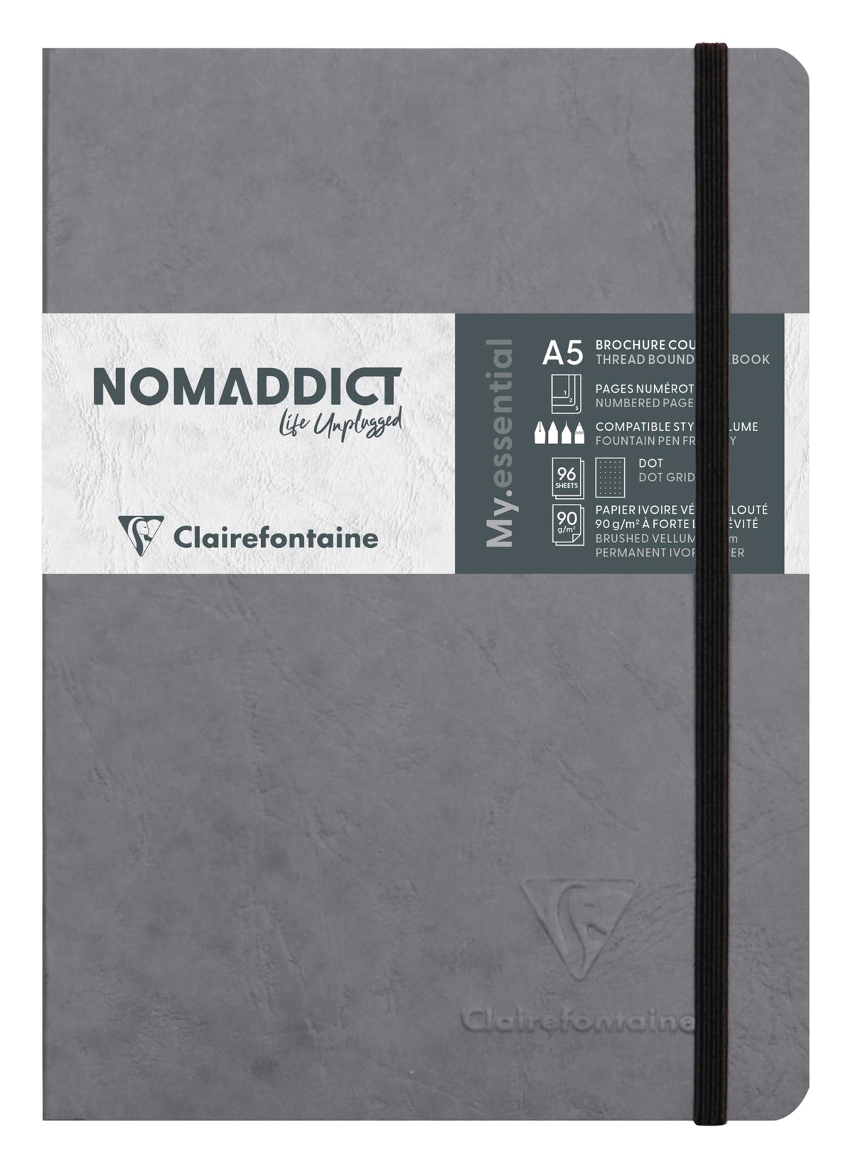 Clairefontaine 793435C Collection Age Bag One Stitched My.Essential Stitched Notebook Grey - A5