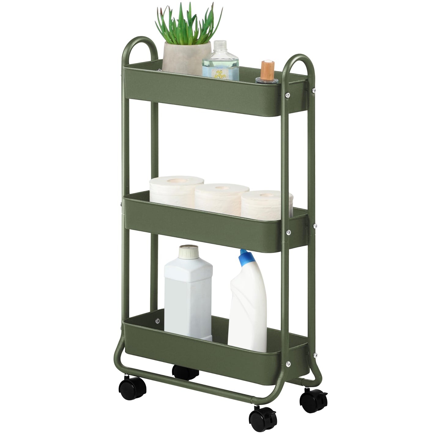 SunnyPoint Slim Rolling Storage Cart, 3 Tier Bathroom Storage Organizer Bathroom, Laundry Utility