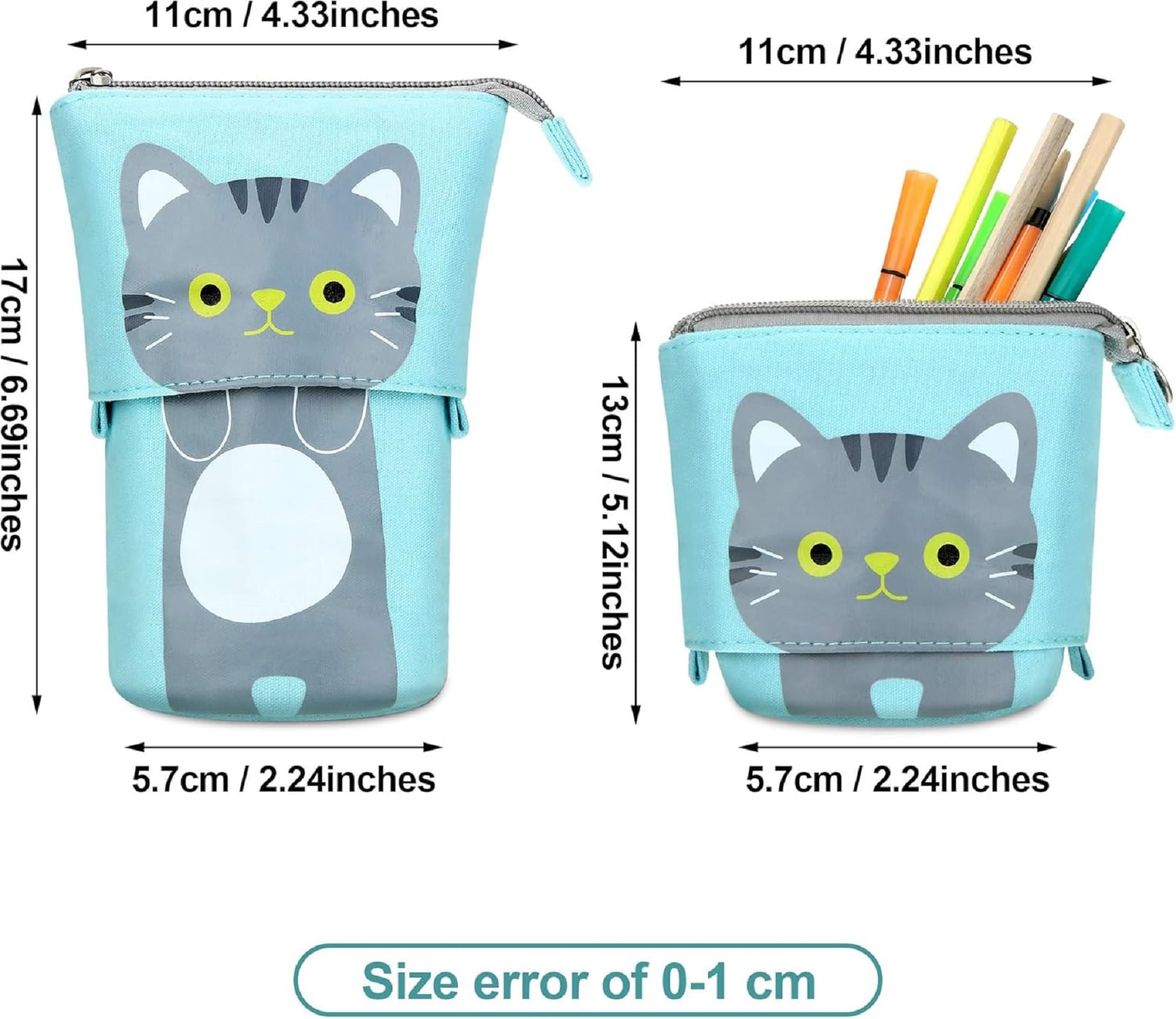 Outus 3 Pcs Standing Pencil Case, Gray, Black, White Cat