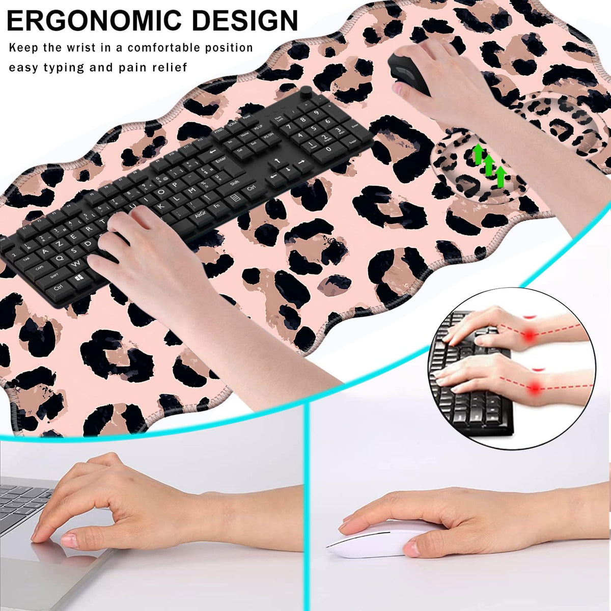 CICPLKSE Mouse Pad with Wrist Support + Desk Mat + Coaster 3 in 1 Set, XL Large Gaming Mousepad