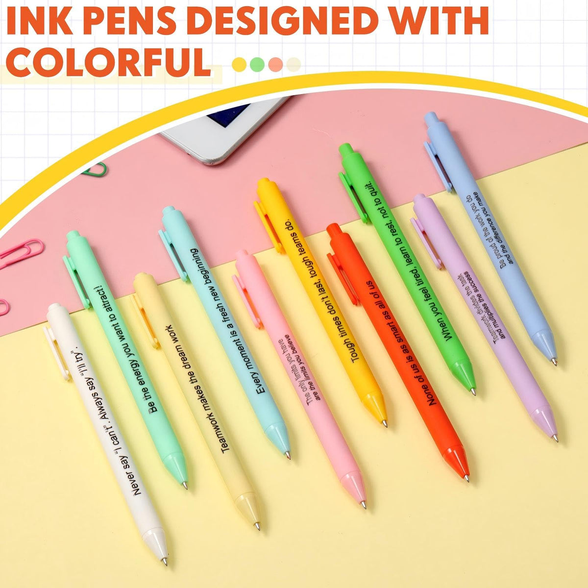 Crtiin 50 Pcs Inspirational Pens Bulk Delicate Colors, Team Motivation