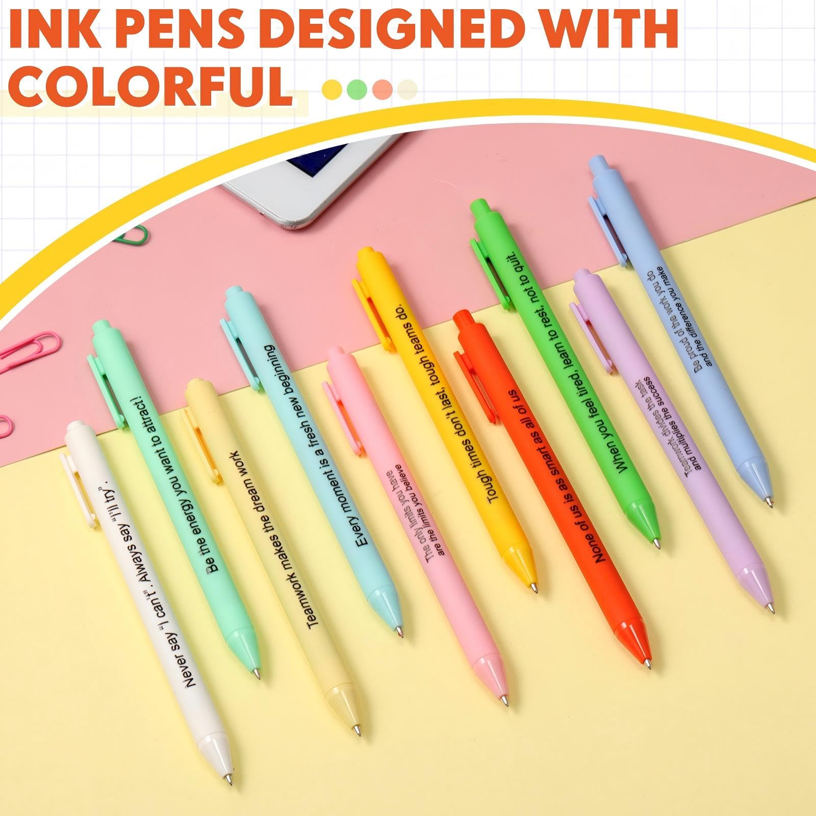 Crtiin 50 Pcs Inspirational Pens Bulk Delicate Colors, Team Motivation