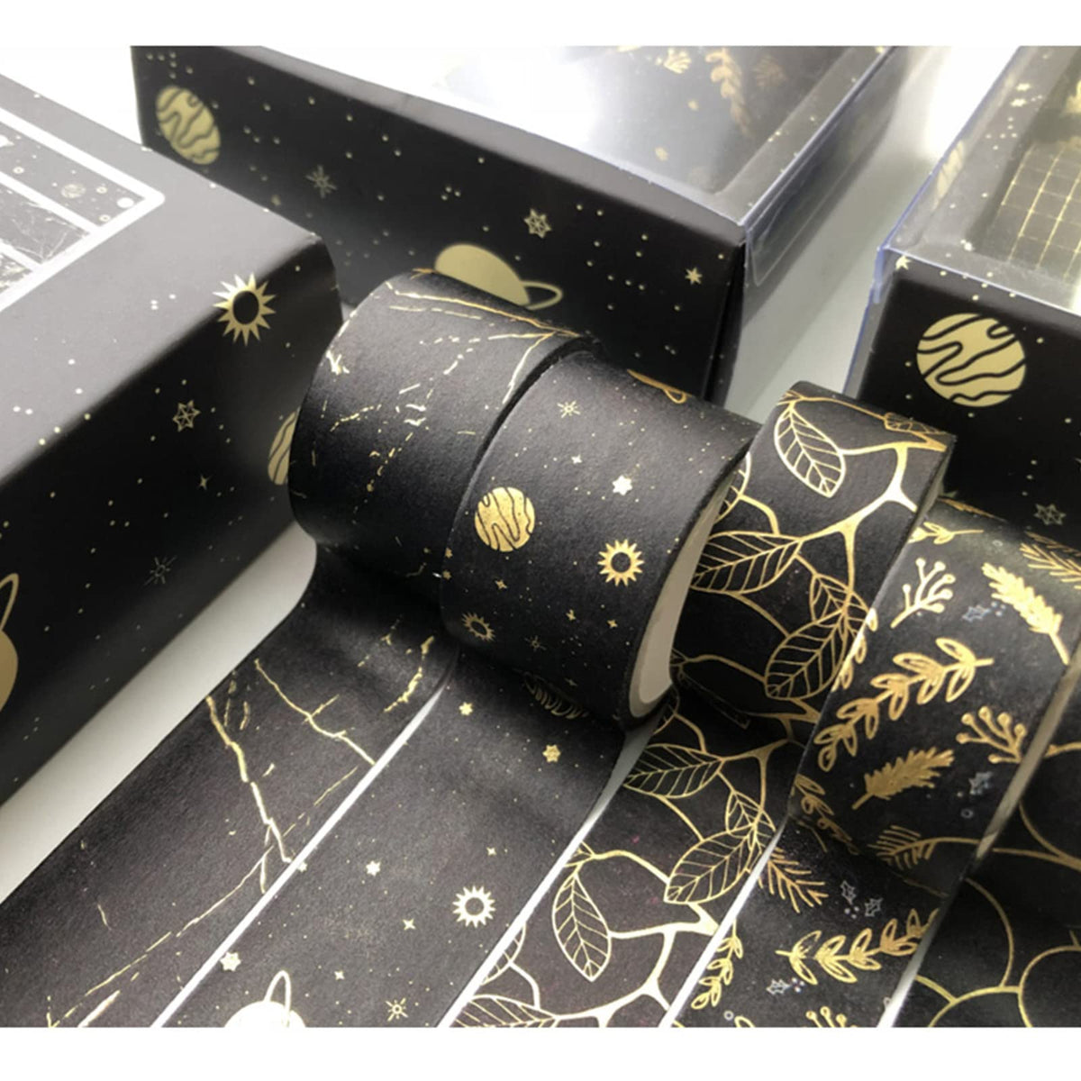 YUBX Creative Washi Tape Set 10 Rolls Gold Foil Print Decorative Masking Tapes for Arts, DIY