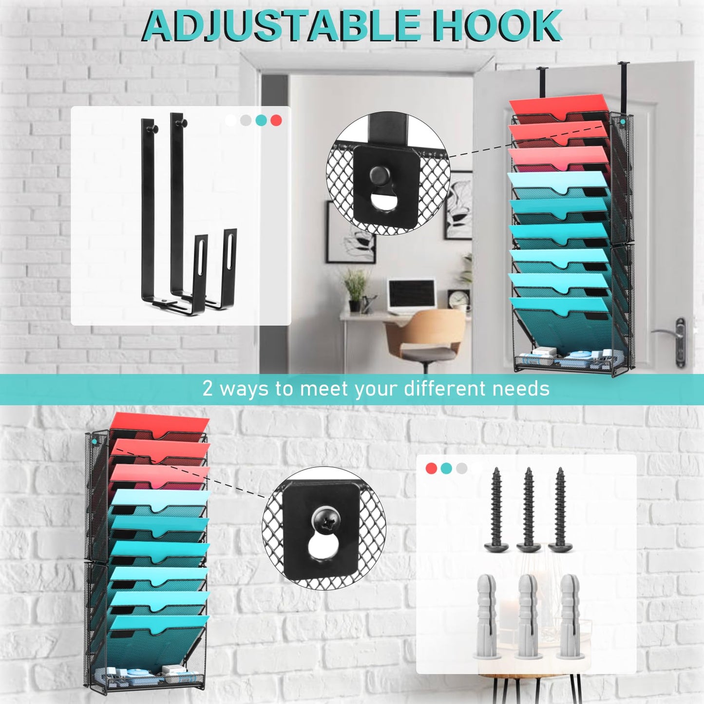 GALASALA Wall File Organizer, 10 Pockets Mesh Hanging File Organizer