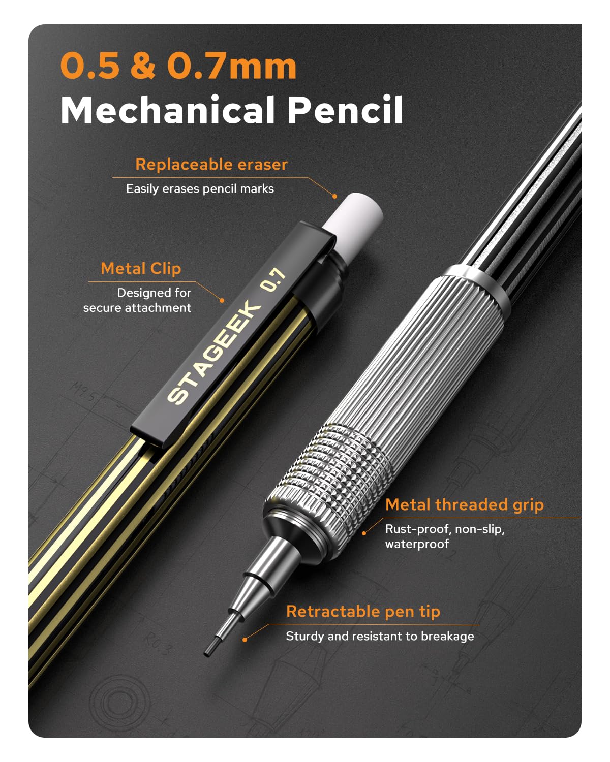 STAGEEK Metal Mechanical Pencil Set, 0.5 & 0.7mm Drafting Pencil Gift Set