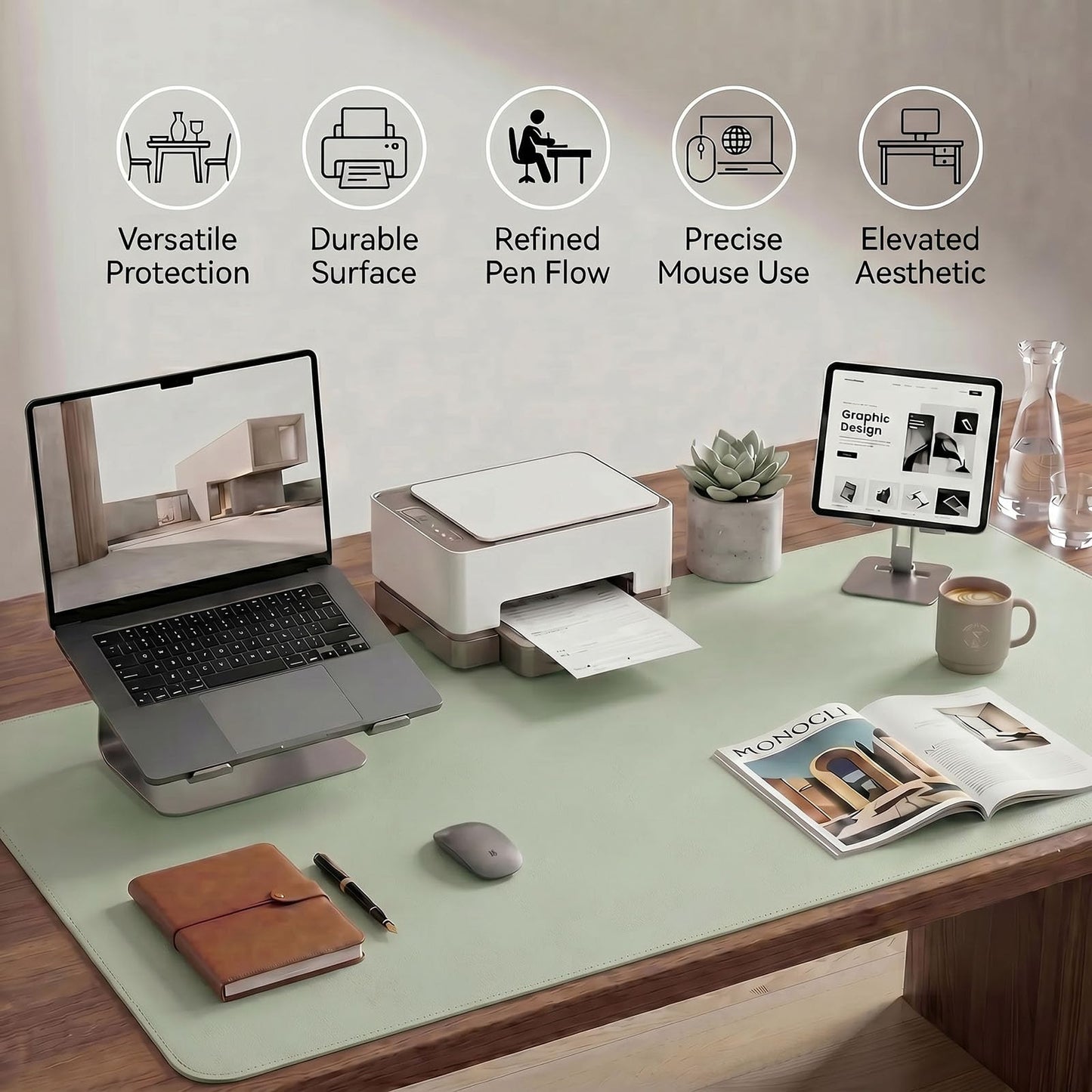 PROMATTOO Large Desk Pad Non-Slip Desk Mat Protector for Keyboard Mouse Waterproof Vegan Leather