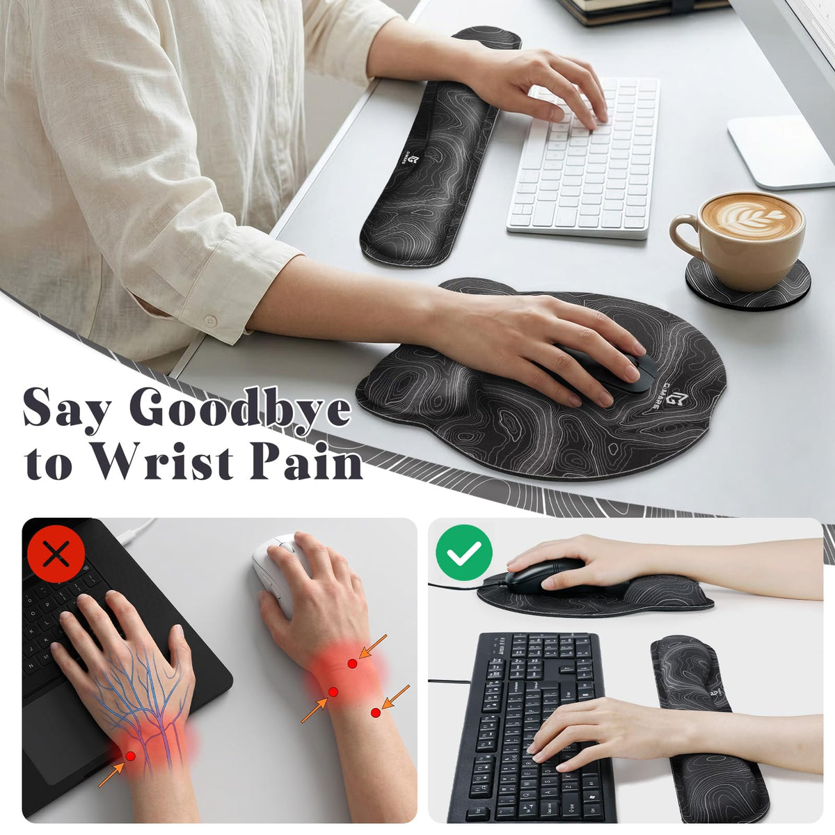 Gimars Upgrade 3 in 1 Enlarge Superfine Smooth Gel Ergonomic Mouse Pad Wrist Support and Keyboard