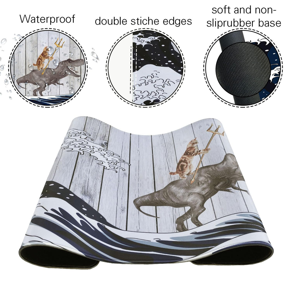 Funny Cat Dinosaur XXL Mouse Pad, Super Thick Waterproof Desk Mat