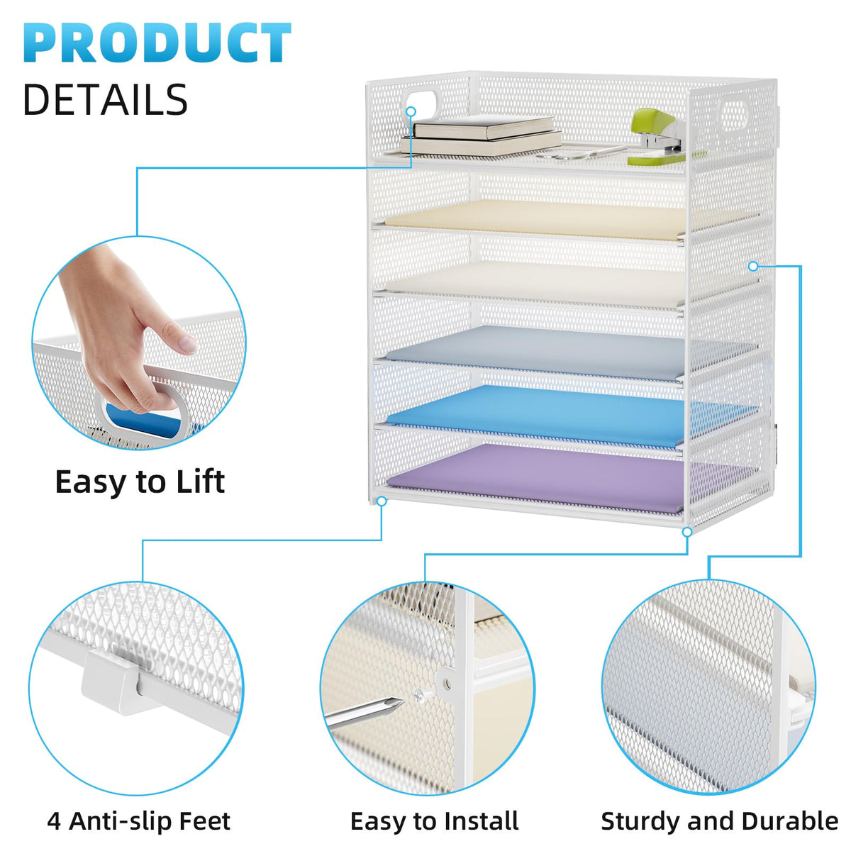 Marbrasse 2 Pack Desk Organizer with Handle, 6 Tier Paper Letter Tray, Mesh Desk File Organizer for