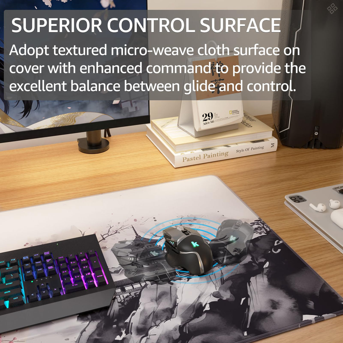 KTRIO Large Gaming Mouse Pad, Desk Mat, 31.5 x 15.7 in, Zen Sakura, XXL