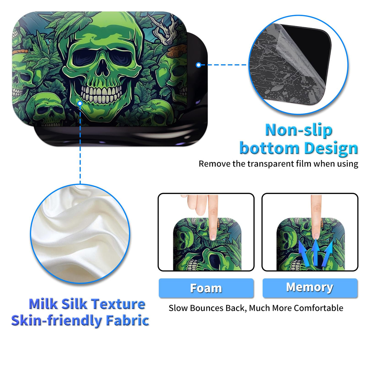 BPQOJB Laptop Mouse Pad 27.5 x 11.8 inch & Small Wrist Rests with Coasters and Green Forest Skull