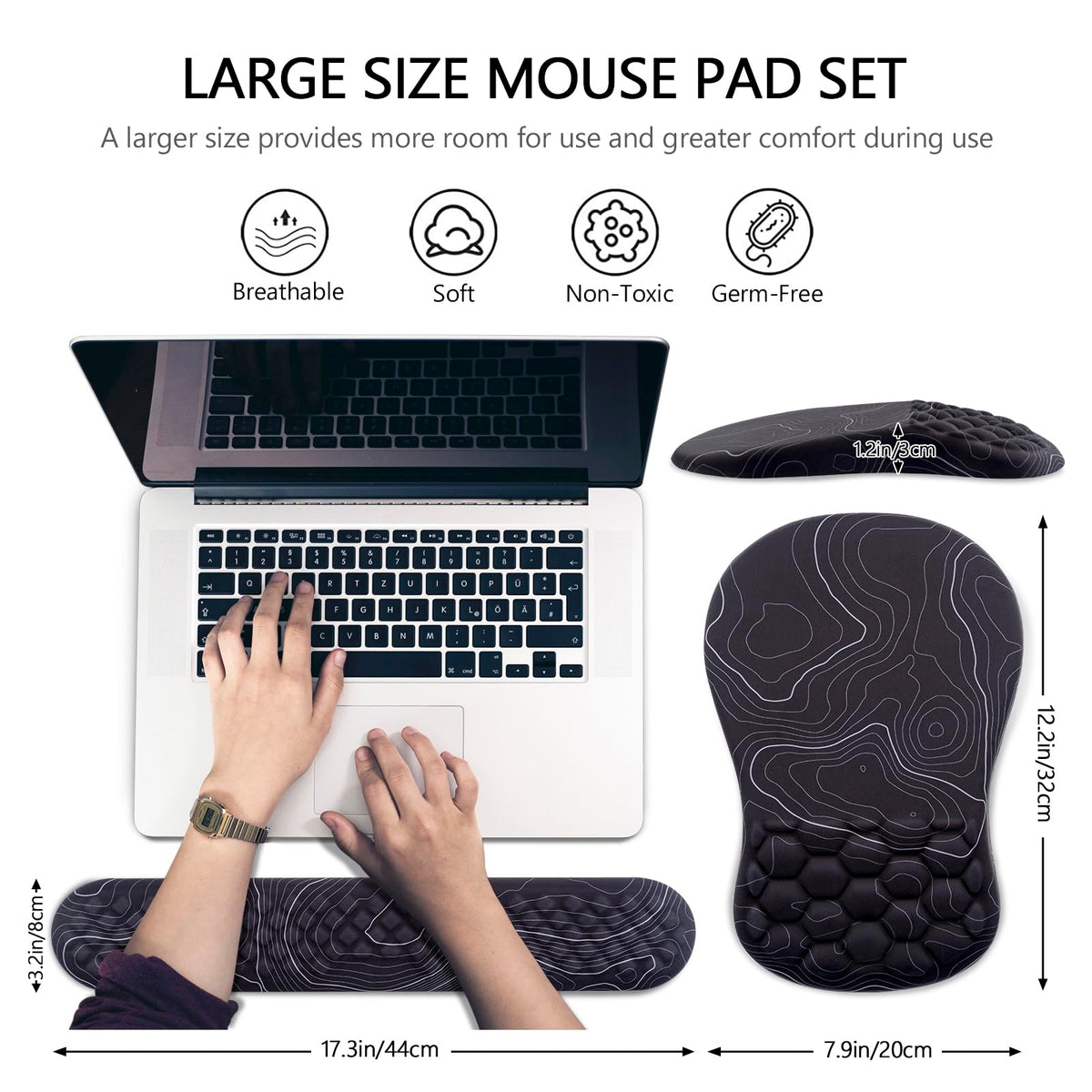 Mouse Pad Wrist Support, Laokiiy 2 in1 Keyboard Wrist Rest+ Ergonomic Mouse Pad, Non-Slip Wrist