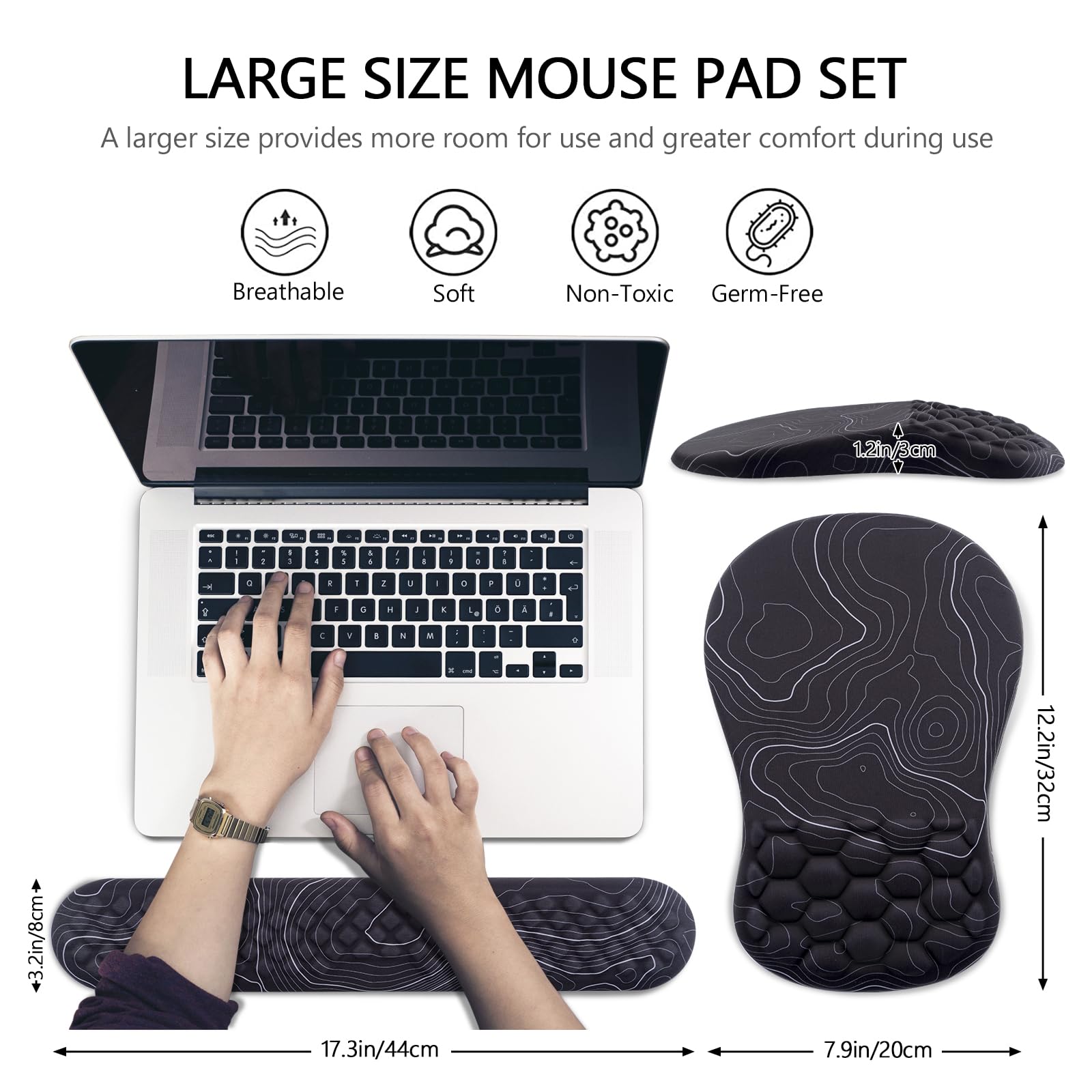 Mouse Pad Wrist Support, Laokiiy 2 in1 Keyboard Wrist Rest+ Ergonomic Mouse Pad, Non-Slip Wrist